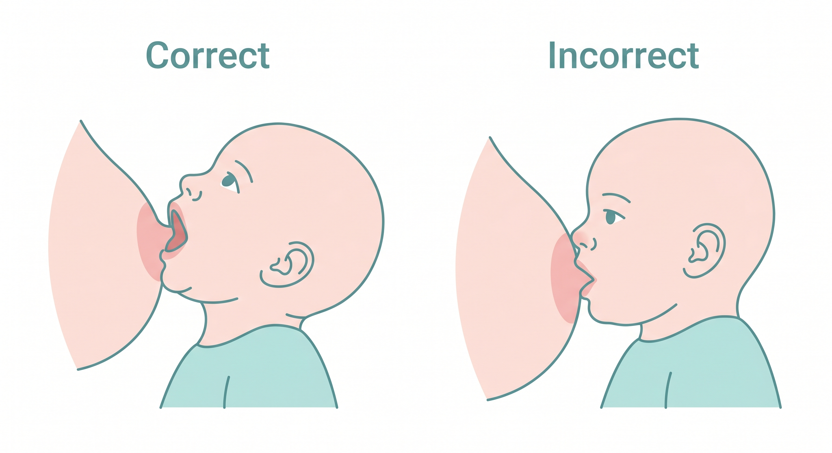 Diagram showing correct and incorrect breastfeeding latch