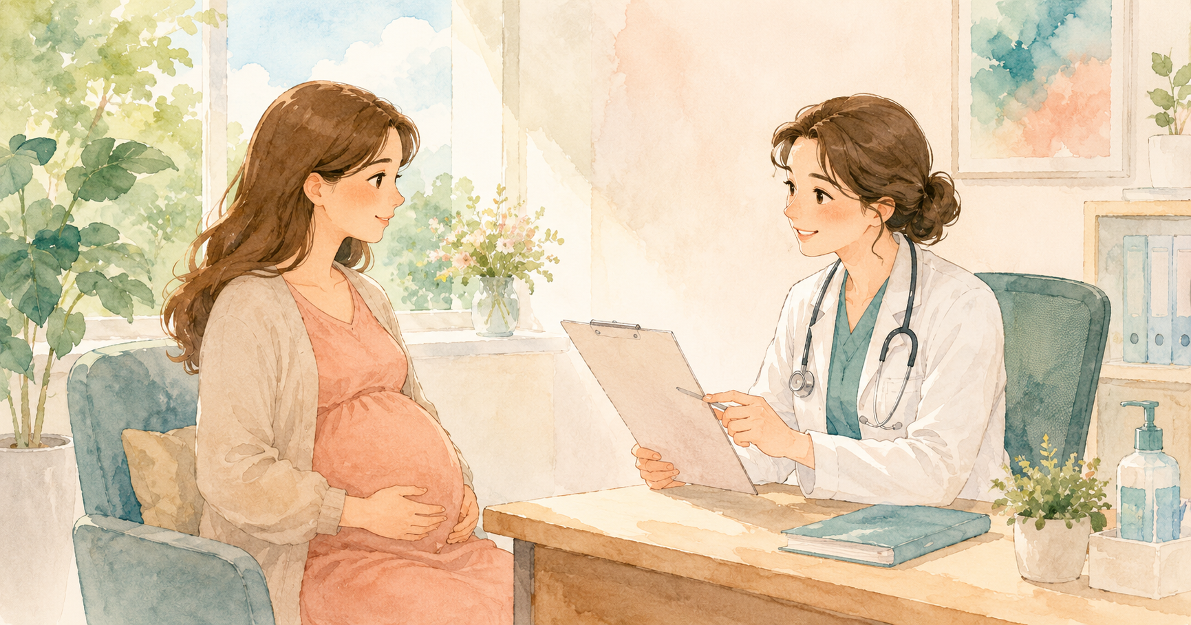 Pregnant woman consulting with a doctor about rubella and the MR vaccine
