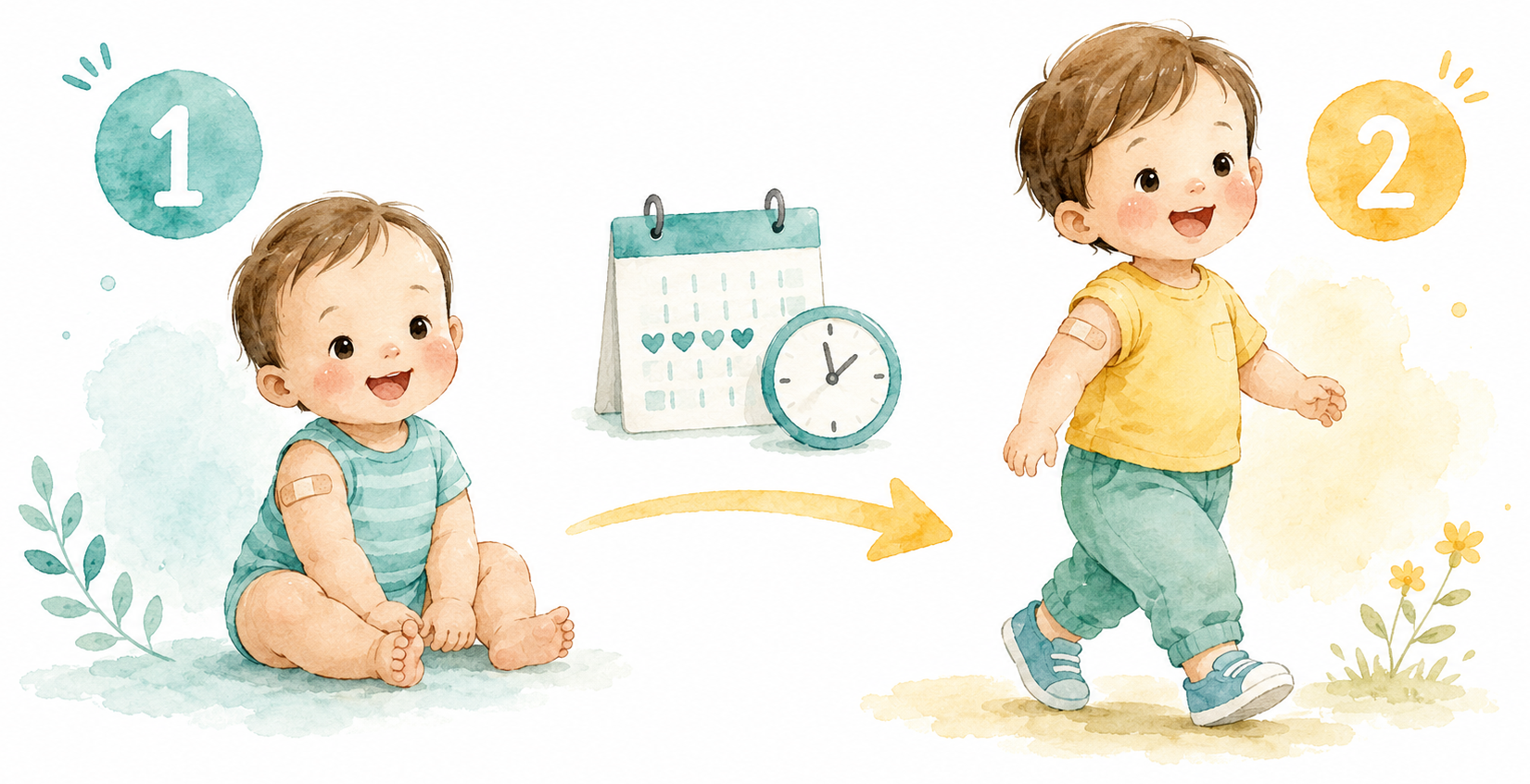 Varicella vaccine schedule: Dose 1 at 12–15 months, Dose 2 at 18–24 months
